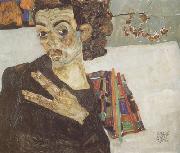 Egon Schiele Self-Portrait with Black Clay Vase and Spread Fingers (mk12) oil painting on canvas